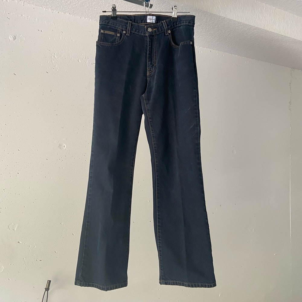 Vintage 90’s Calvin Klein Denim Dark Wash Blue Jeans Bootcut with Tan Stitching